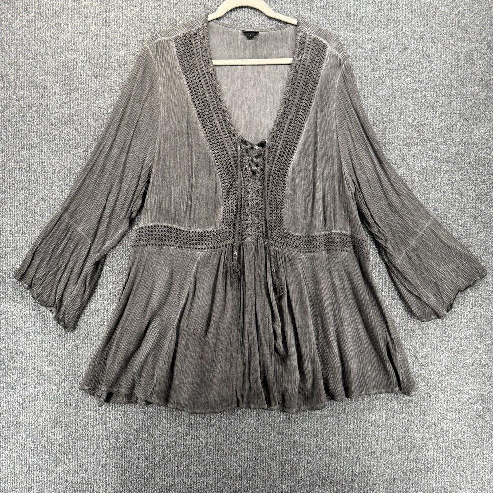 Torrid Blouse Top Womens 3X Gray Acid Wash Babydoll Western Peasant Boho Cottage
